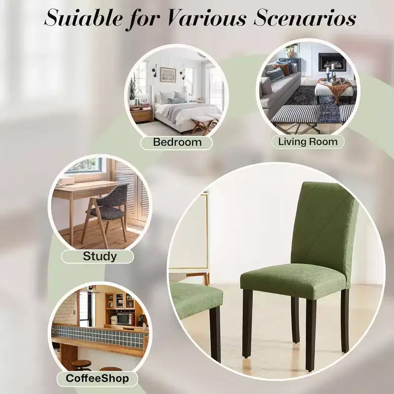 Sedie imbottite da pranzo, sedie Parsons con schienale alto, sedie da cucina in legno Marrone/Beige/Verde