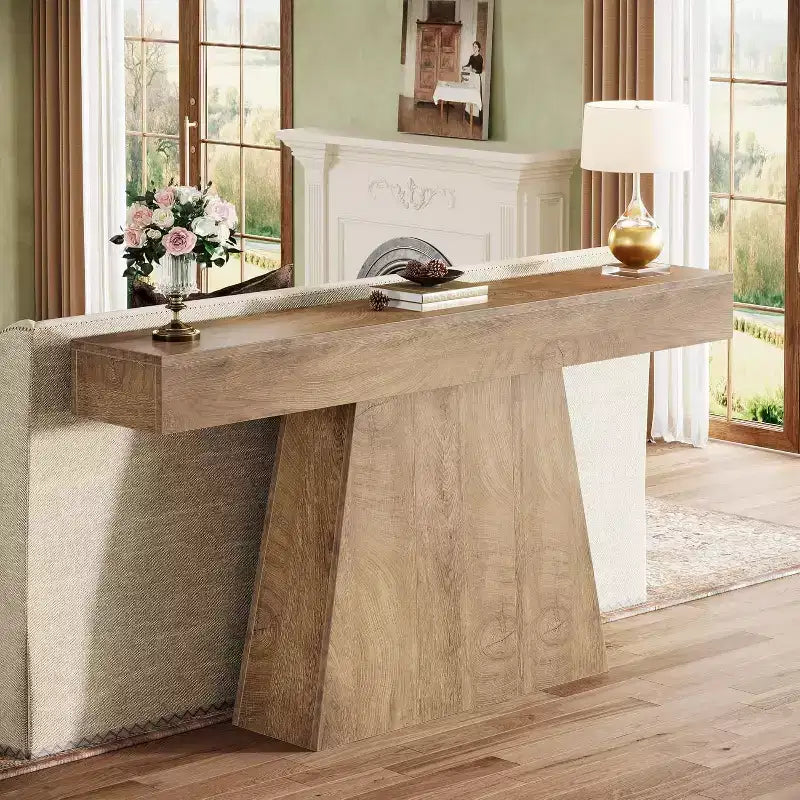 Tavolo consolle da 63", tavolo da ingresso con base trapezoidale per entrata, corridoio, soggiorno
