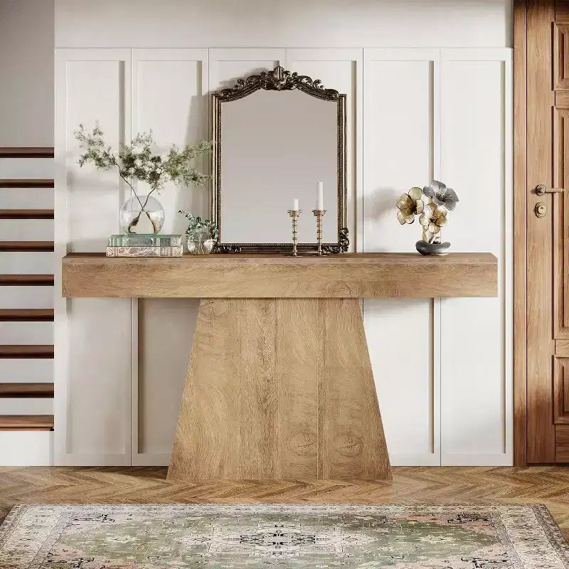 Tavolo consolle da 63", tavolo da ingresso con base trapezoidale per entrata, corridoio, soggiorno