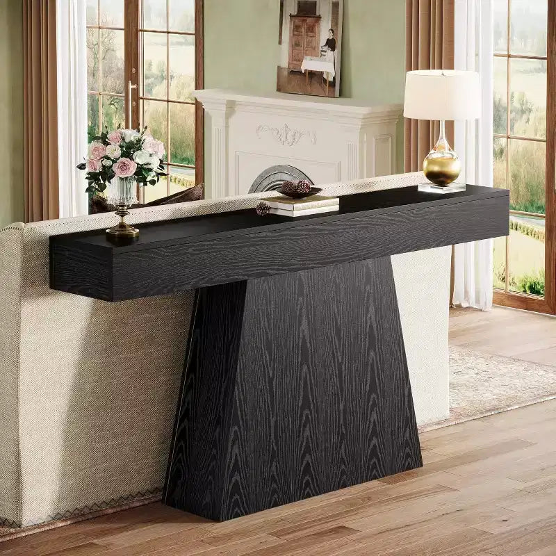 Tavolo consolle da 63", tavolo da ingresso con base trapezoidale per entrata, corridoio, soggiorno