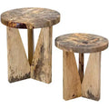  Modern Natural Wood Round Nesting Tables Set of 2 Triangular Legs for Living Room Bedroom Bedside Entryway House Balcony