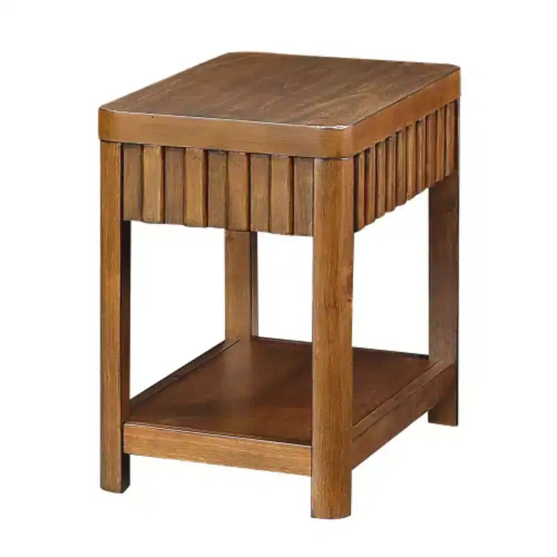 Tavolino Rettangolare con Ripiano Portaoggetti, Tavolino da Divano con Gambe in Legno Massello per Soggiorno, Camera da Letto, Ufficio, Noce