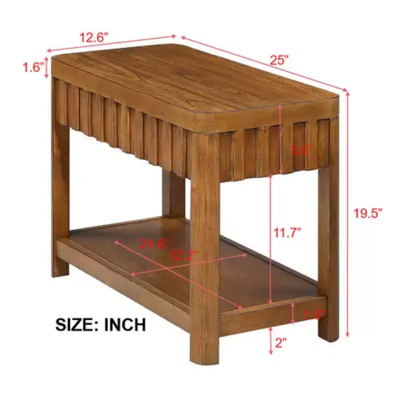 Tavolino Rettangolare con Ripiano Portaoggetti, Tavolino da Divano con Gambe in Legno Massello per Soggiorno, Camera da Letto, Ufficio, Noce