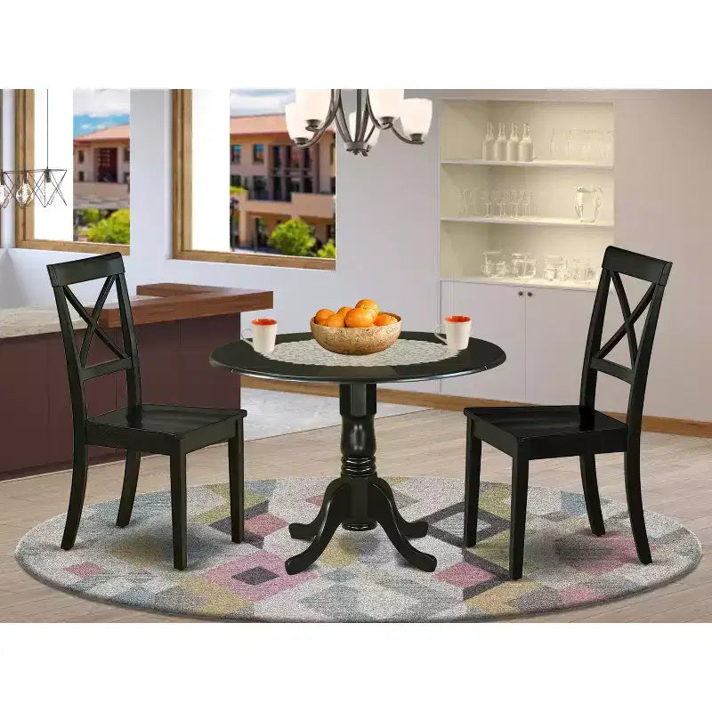  Round Drop Leaf Dining Table Set Wooden Chairs Black