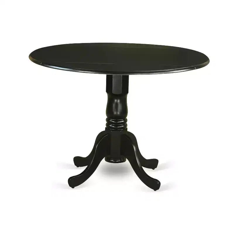 Set tavolo da pranzo rotondo con ante a ribalta e sedie in legno nere