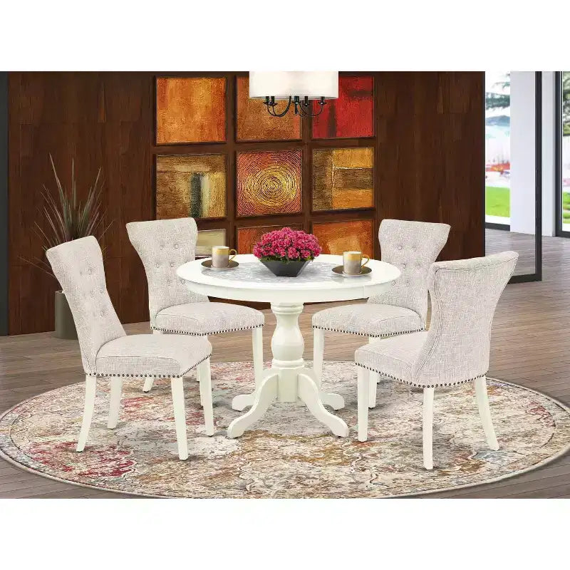  Round Kitchen Table Set Modern Linen White