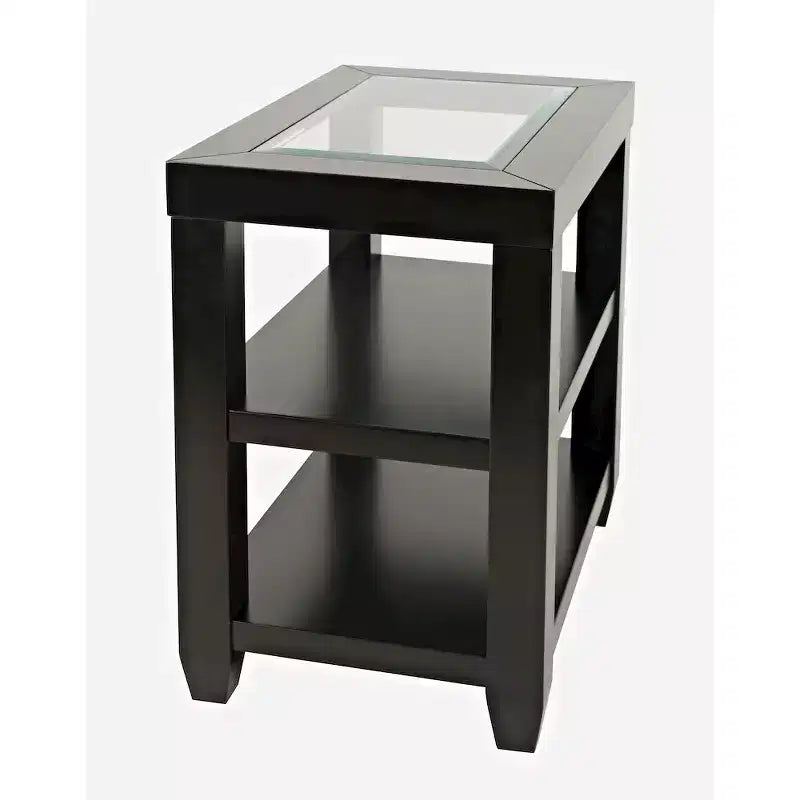 Tavolino/Comodino con intarsio in vetro e vano portaoggetti - Stile contemporaneo