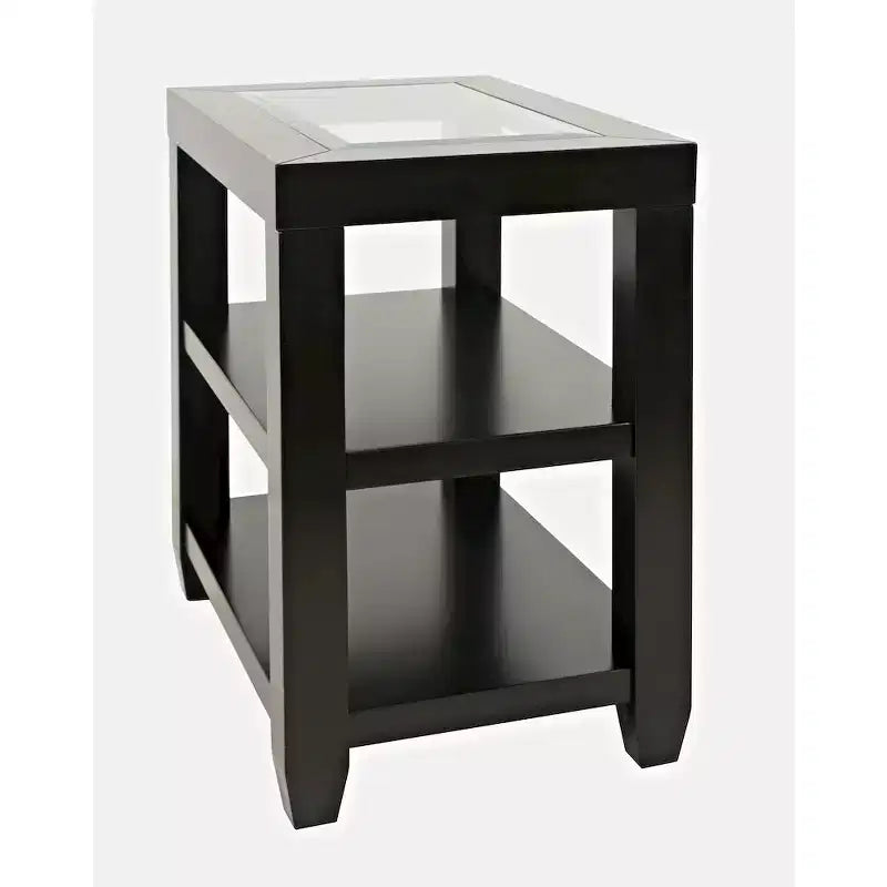 Tavolino/Comodino con intarsio in vetro e vano portaoggetti - Stile contemporaneo
