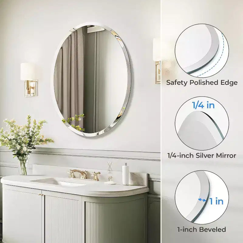 Specchio da parete ovale senza cornice per bagno/toilette