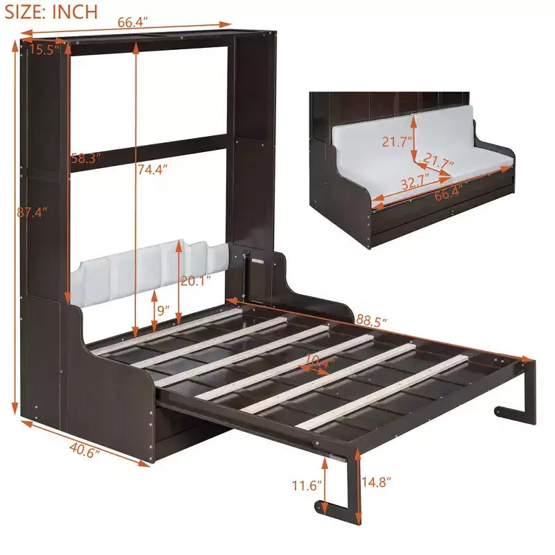 Letto a scomparsa matrimoniale Queen Size, ripiegabile in un mobile con cuscino, facile da usare