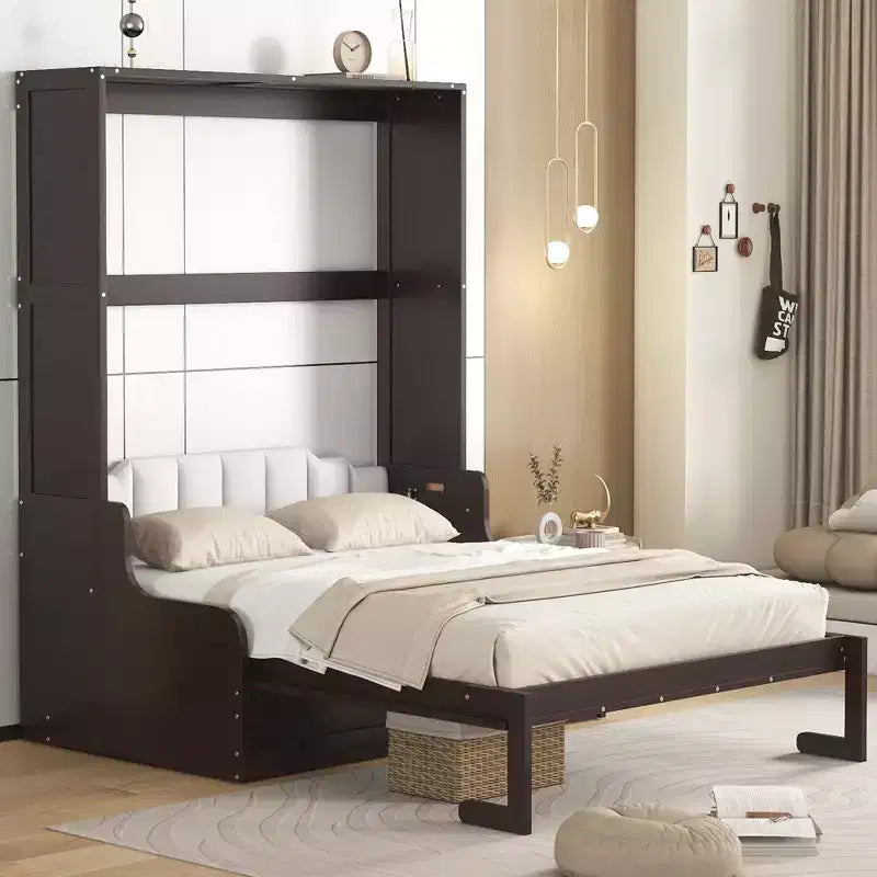  Queen Size Murphy Bed Wall Bed, Folded into a Cabinet with Cushion, Easy-to-Use