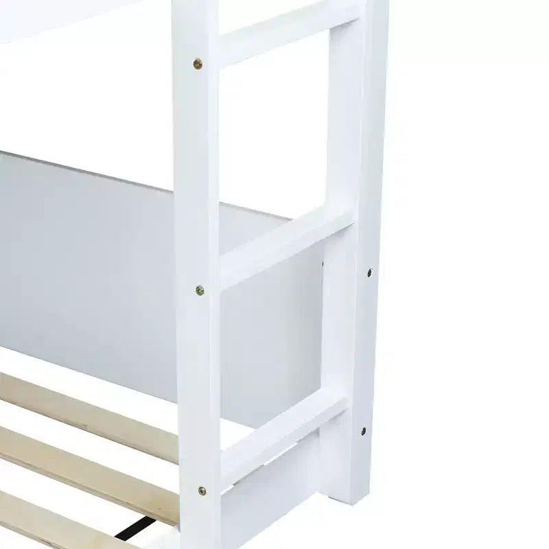 Letto a castello a casetta con testiera, pediera e ringhiera di protezione
