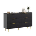6-Drawer Modern Black Fluted Dresser, Wide Wooden Chest with Gold Metal Handles & Legs, Large Storage Organizer for Bedroom, Living Room & Entryway