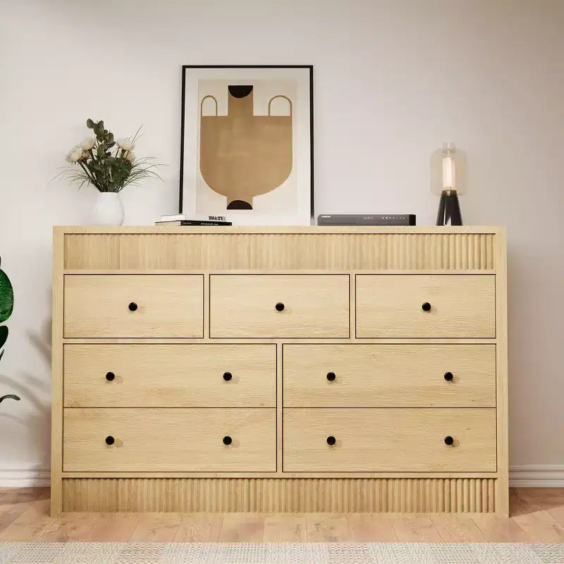 Cassettiera in legno a 7 cassetti, 137 cm, con scanalature, organizer contenitore per camera da letto, soggiorno, corridoio e ingresso