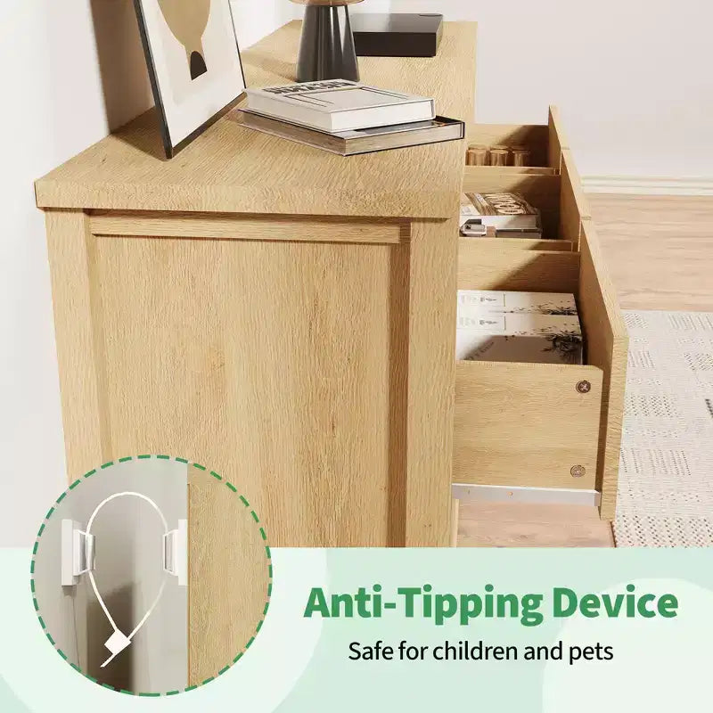 Cassettiera in legno a 7 cassetti, 137 cm, con scanalature, organizer contenitore per camera da letto, soggiorno, corridoio e ingresso