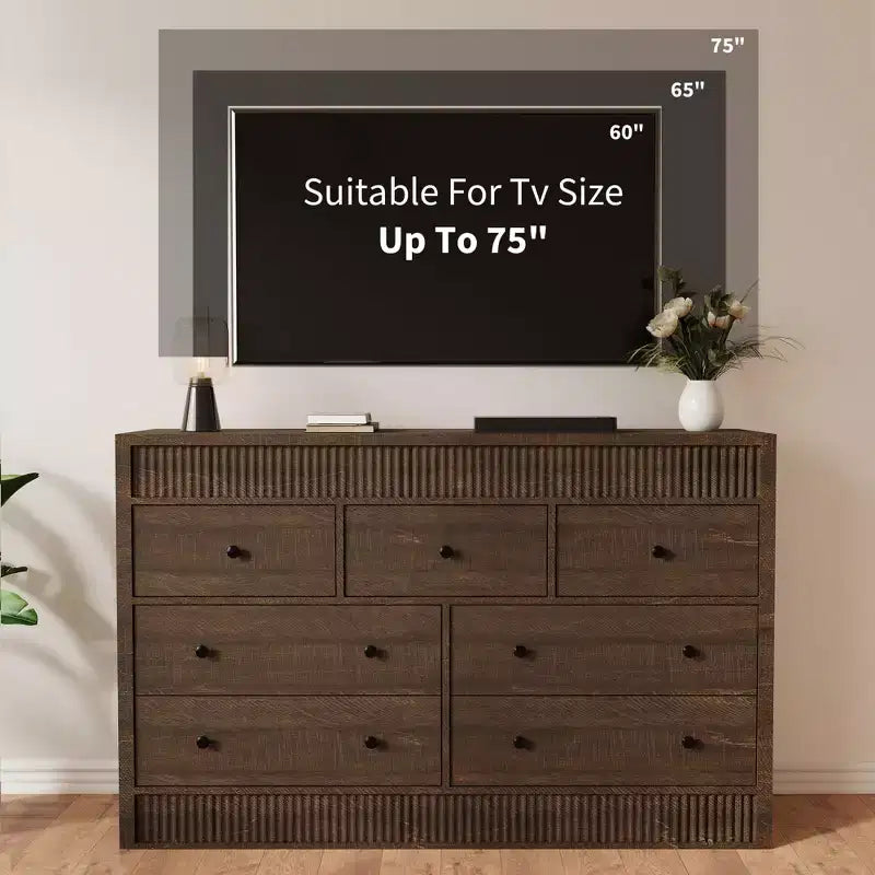 Cassettiera in legno a 7 cassetti, 137 cm, con scanalature, organizer contenitore per camera da letto, soggiorno, corridoio e ingresso