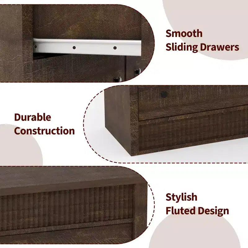 Cassettiera in legno a 7 cassetti, 137 cm, con scanalature, organizer contenitore per camera da letto, soggiorno, corridoio e ingresso