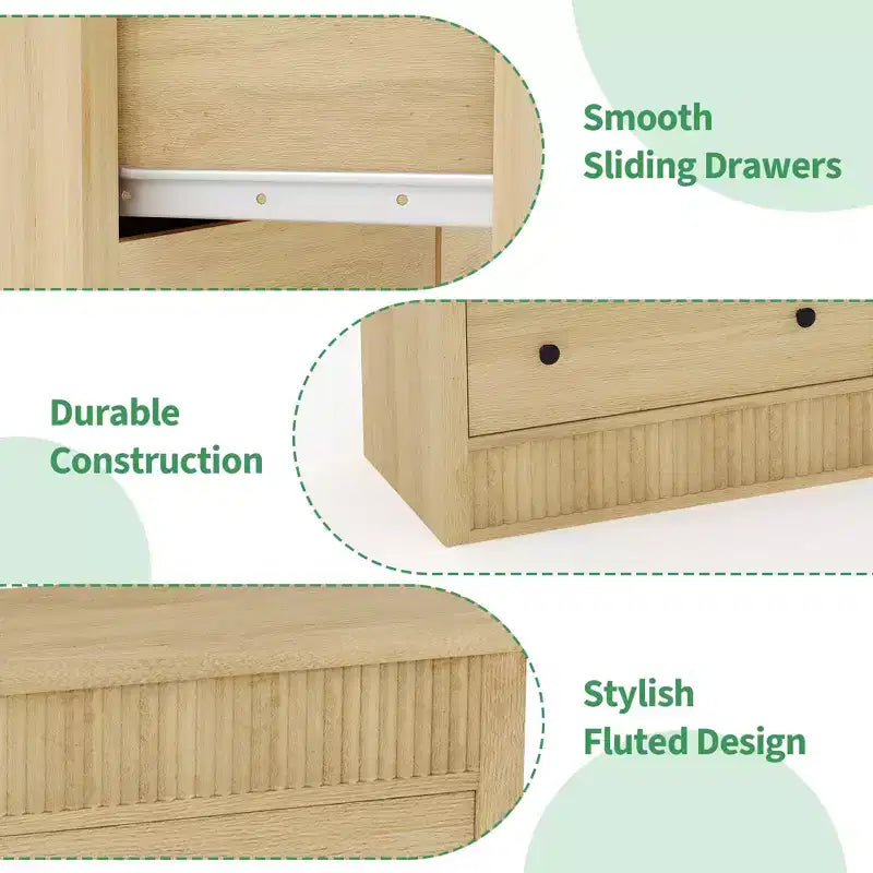Cassettiera in legno a 7 cassetti, 137 cm, con scanalature, organizer contenitore per camera da letto, soggiorno, corridoio e ingresso