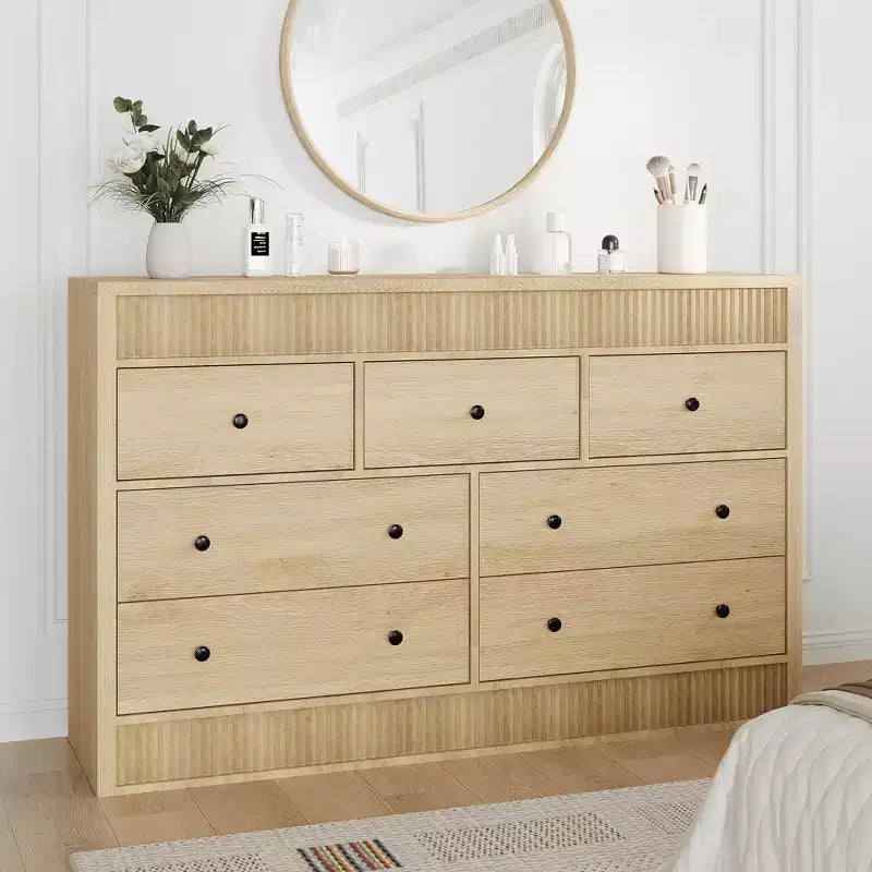 Cassettiera in legno a 7 cassetti, 137 cm, con scanalature, organizer contenitore per camera da letto, soggiorno, corridoio e ingresso