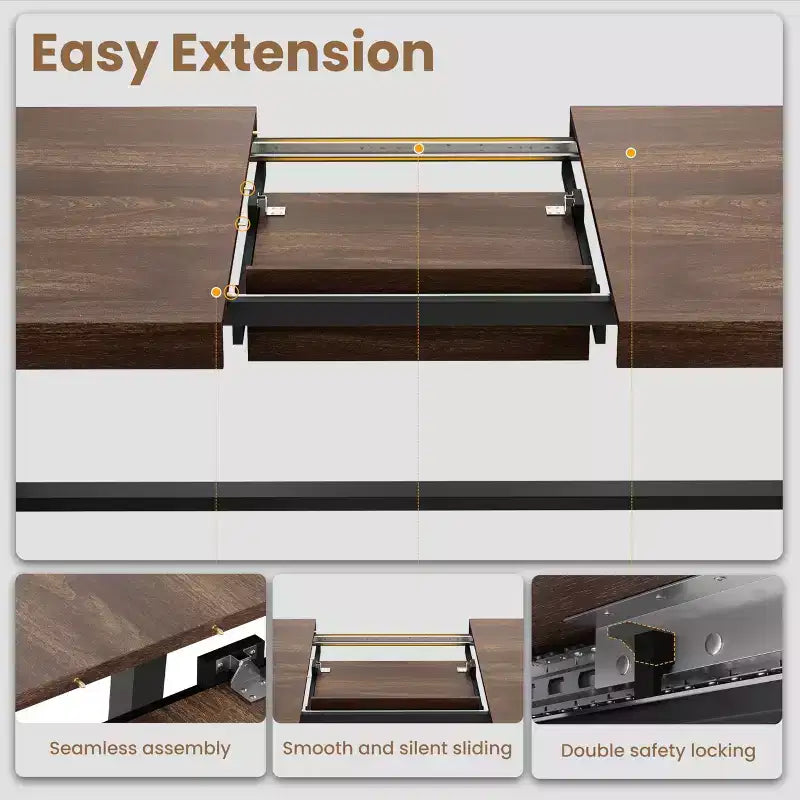 Tavolo da Pranzo Estensibile da 63-83", Tavolo Rettangolare Industriale per 6-8 Persone, Tavolo da Cucina Rustico Marrone Allungabile con Robusta Struttura in Metallo