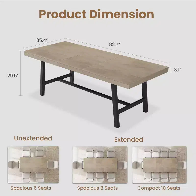 Tavolo da Pranzo Estensibile da 63-83", Tavolo Rettangolare Industriale per 6-8 Persone, Tavolo da Cucina Rustico Marrone Allungabile con Robusta Struttura in Metallo