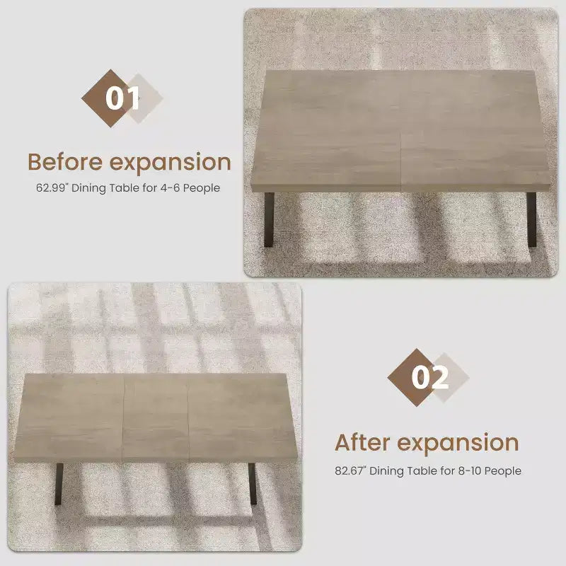 Tavolo da Pranzo Estensibile da 63-83", Tavolo Rettangolare Industriale per 6-8 Persone, Tavolo da Cucina Rustico Marrone Allungabile con Robusta Struttura in Metallo