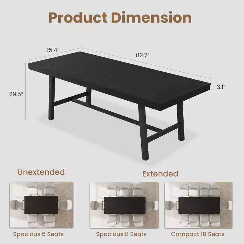 Tavolo da Pranzo Estensibile da 63-83", Tavolo Rettangolare Industriale per 6-8 Persone, Tavolo da Cucina Rustico Marrone Allungabile con Robusta Struttura in Metallo