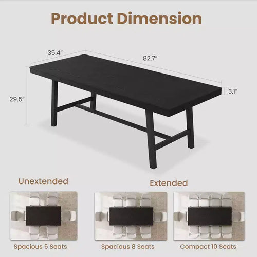 Tavolo da Pranzo Estensibile da 63-83", Tavolo Rettangolare Industriale per 6-8 Persone, Tavolo da Cucina Rustico Marrone Allungabile con Robusta Struttura in Metallo