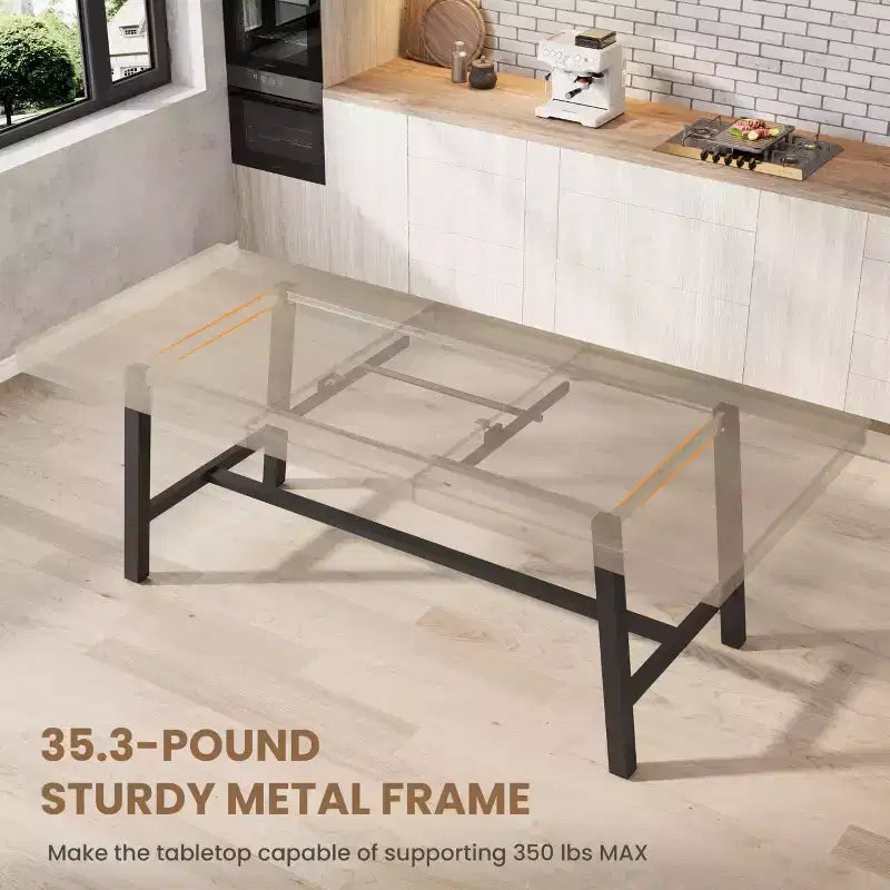 Tavolo da Pranzo Estensibile da 63-83", Tavolo Rettangolare Industriale per 6-8 Persone, Tavolo da Cucina Rustico Marrone Allungabile con Robusta Struttura in Metallo