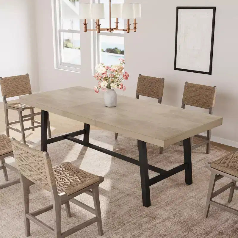 Tavolo da Pranzo Estensibile da 63-83", Tavolo Rettangolare Industriale per 6-8 Persone, Tavolo da Cucina Rustico Marrone Allungabile con Robusta Struttura in Metallo