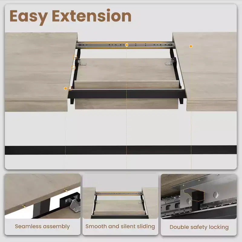 Tavolo da Pranzo Estensibile da 63-83", Tavolo Rettangolare Industriale per 6-8 Persone, Tavolo da Cucina Rustico Marrone Allungabile con Robusta Struttura in Metallo