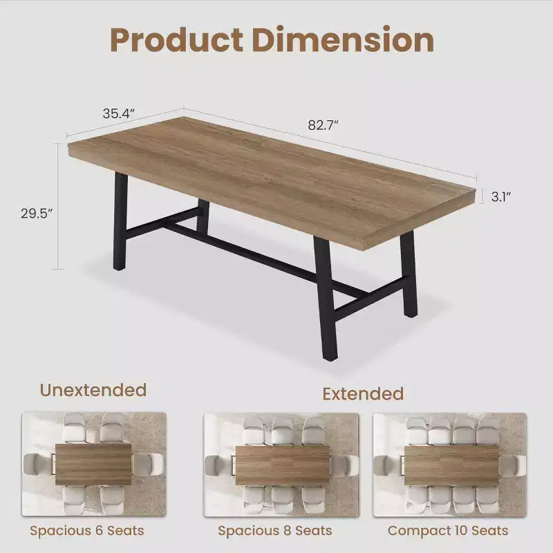 Tavolo da Pranzo Estensibile da 63-83", Tavolo Rettangolare Industriale per 6-8 Persone, Tavolo da Cucina Rustico Marrone Allungabile con Robusta Struttura in Metallo