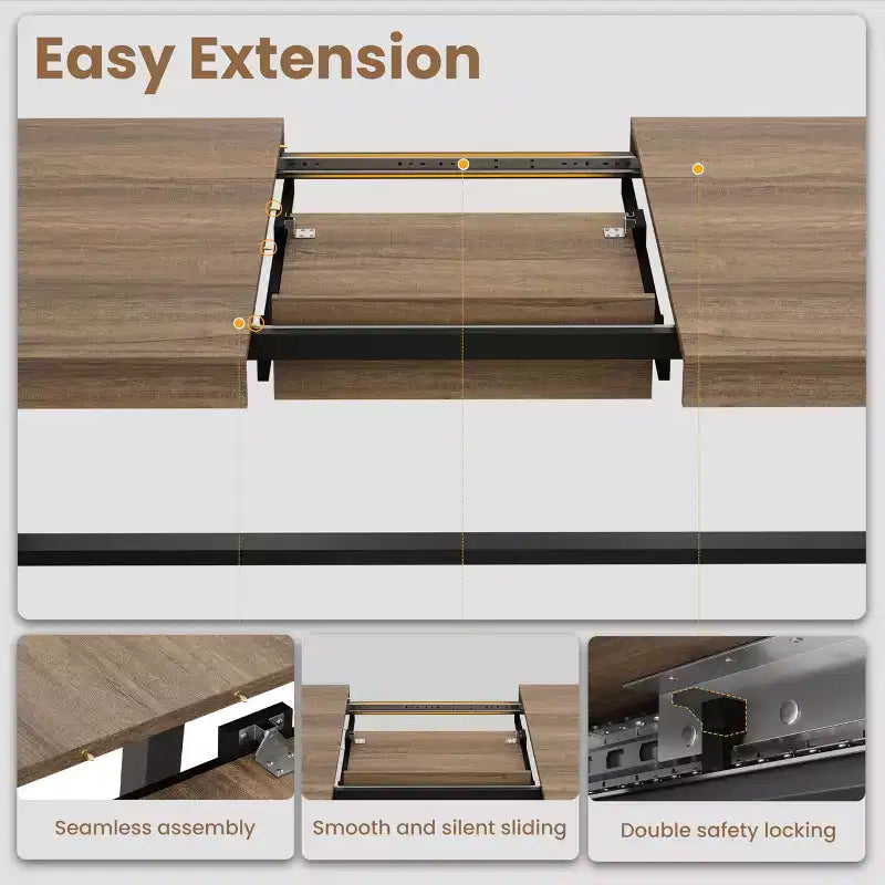 Tavolo da Pranzo Estensibile da 63-83", Tavolo Rettangolare Industriale per 6-8 Persone, Tavolo da Cucina Rustico Marrone Allungabile con Robusta Struttura in Metallo
