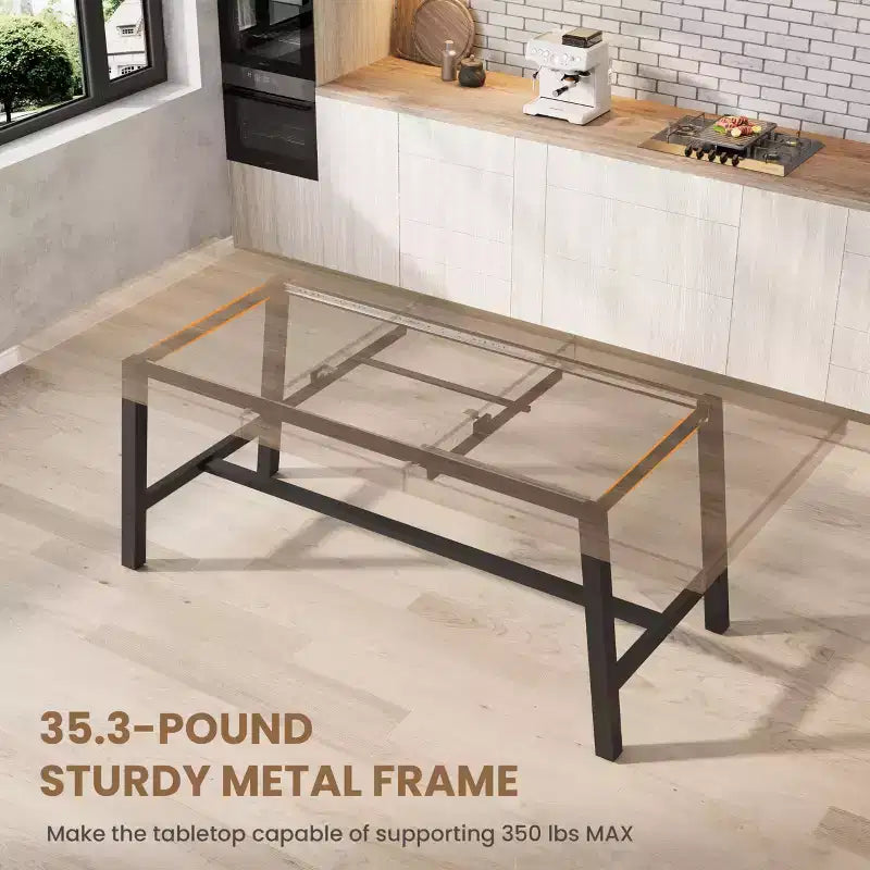 Tavolo da Pranzo Estensibile da 63-83", Tavolo Rettangolare Industriale per 6-8 Persone, Tavolo da Cucina Rustico Marrone Allungabile con Robusta Struttura in Metallo