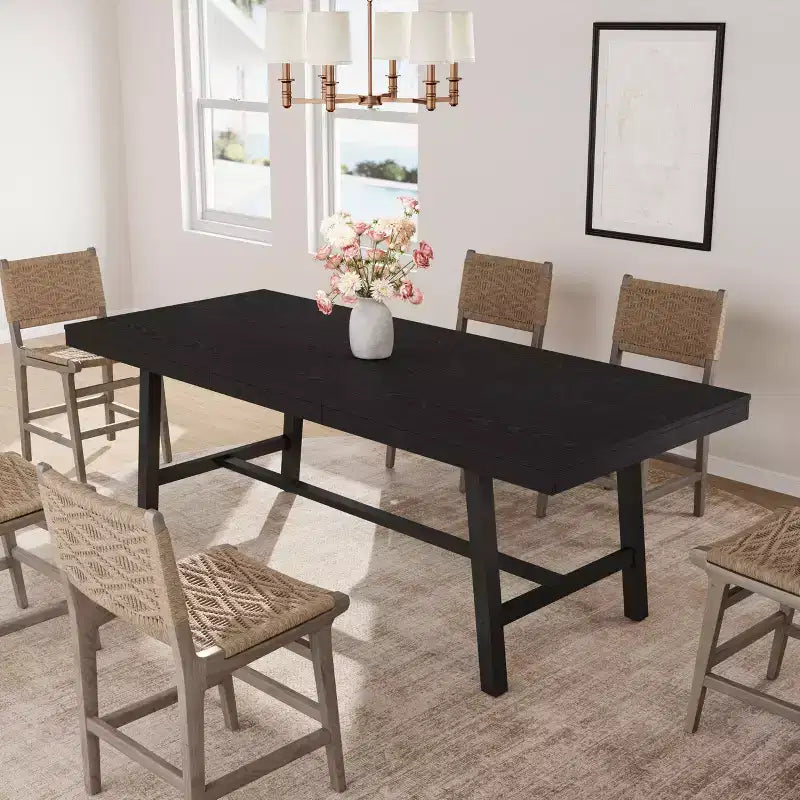Tavolo da Pranzo Estensibile da 63-83", Tavolo Rettangolare Industriale per 6-8 Persone, Tavolo da Cucina Rustico Marrone Allungabile con Robusta Struttura in Metallo