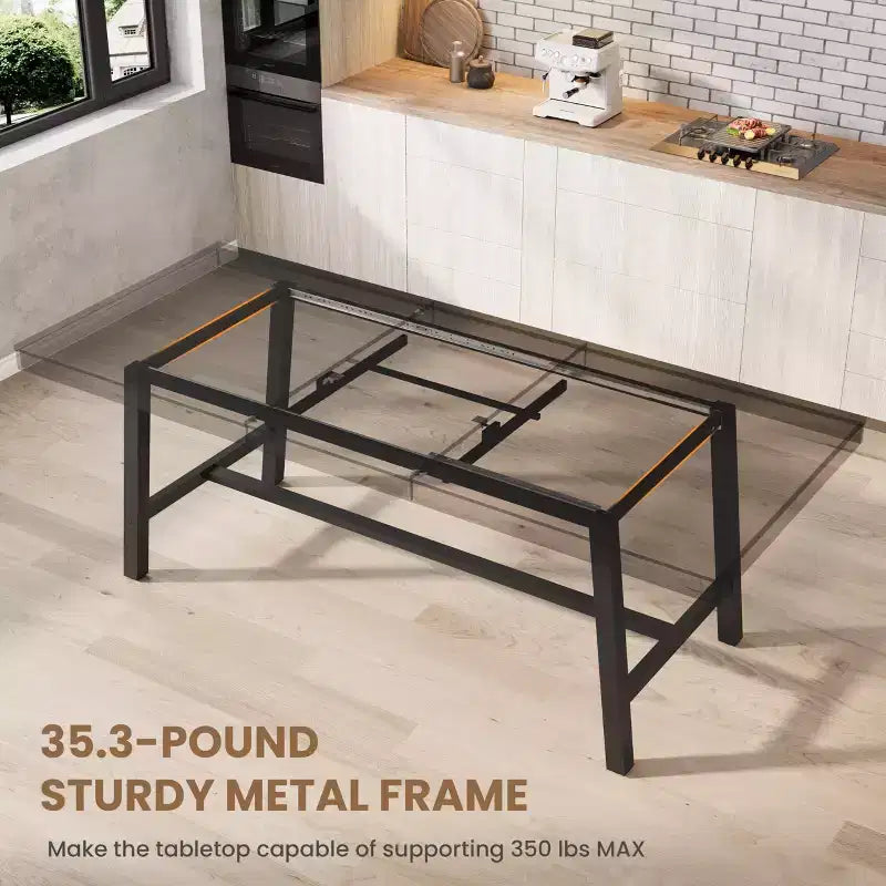 Tavolo da Pranzo Estensibile da 63-83", Tavolo Rettangolare Industriale per 6-8 Persone, Tavolo da Cucina Rustico Marrone Allungabile con Robusta Struttura in Metallo
