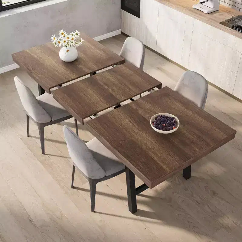 Tavolo da Pranzo Estensibile da 63-83", Tavolo Rettangolare Industriale per 6-8 Persone, Tavolo da Cucina Rustico Marrone Allungabile con Robusta Struttura in Metallo