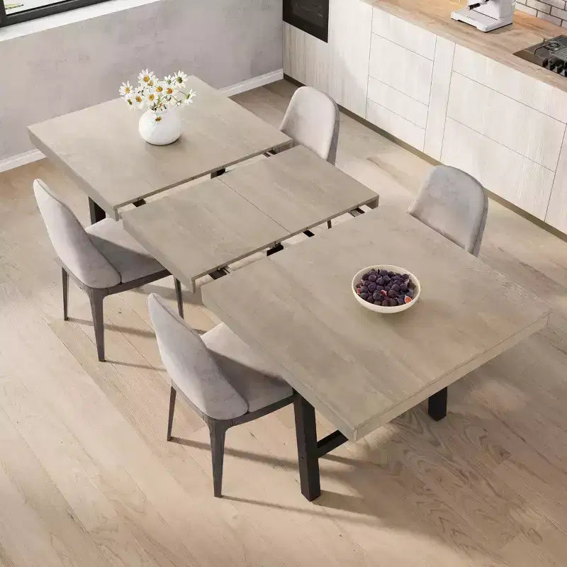 Tavolo da Pranzo Estensibile da 63-83", Tavolo Rettangolare Industriale per 6-8 Persone, Tavolo da Cucina Rustico Marrone Allungabile con Robusta Struttura in Metallo