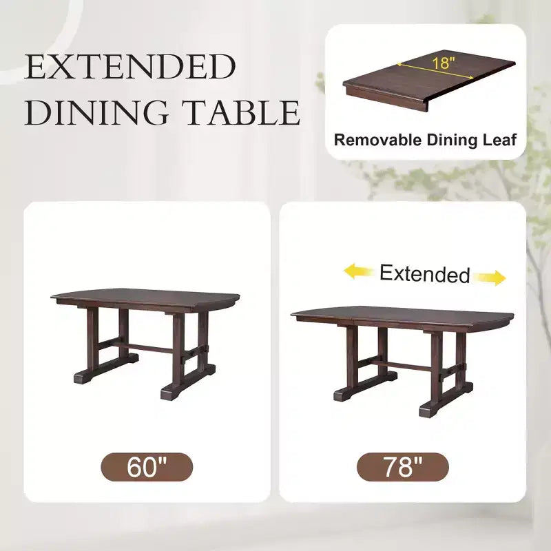 Set tavolo da pranzo, tavolo da pranzo allungabile in legno 60-78 con prolunga rimovibile