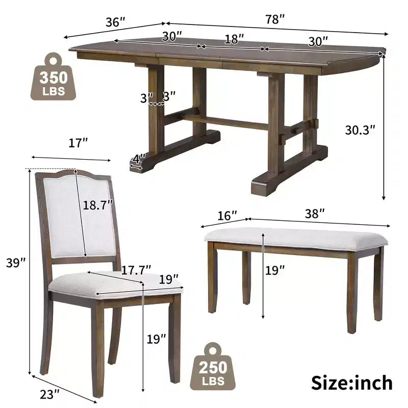 Set tavolo da pranzo, tavolo da pranzo allungabile in legno 60-78 con prolunga rimovibile