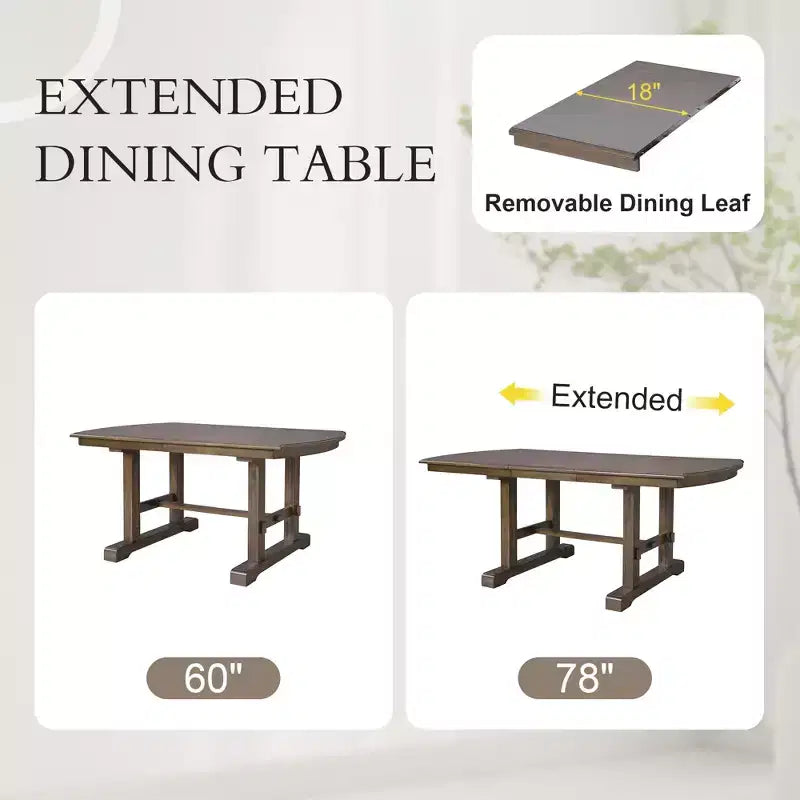 Set tavolo da pranzo, tavolo da pranzo allungabile in legno 60-78 con prolunga rimovibile