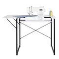  Sewing Table, Multipurpose Sewing Machine Table with Foldable Side Shelf, Adjustable Shelf, Steel Legs, White