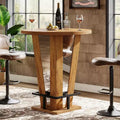  Round Bar Table, 39.4 H High Top Cocktail Bistro Pub Table with Metal Footrest for Living Room, Small Space (Only Table) (Brown)