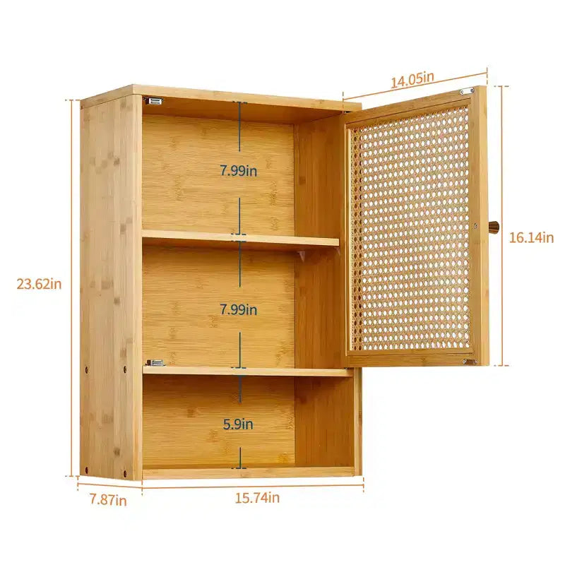 Mobile bagno in bambù da parete con ante in rattan, pensile sopra il WC con ripiano regolabile, salvaspazio per lavanderia