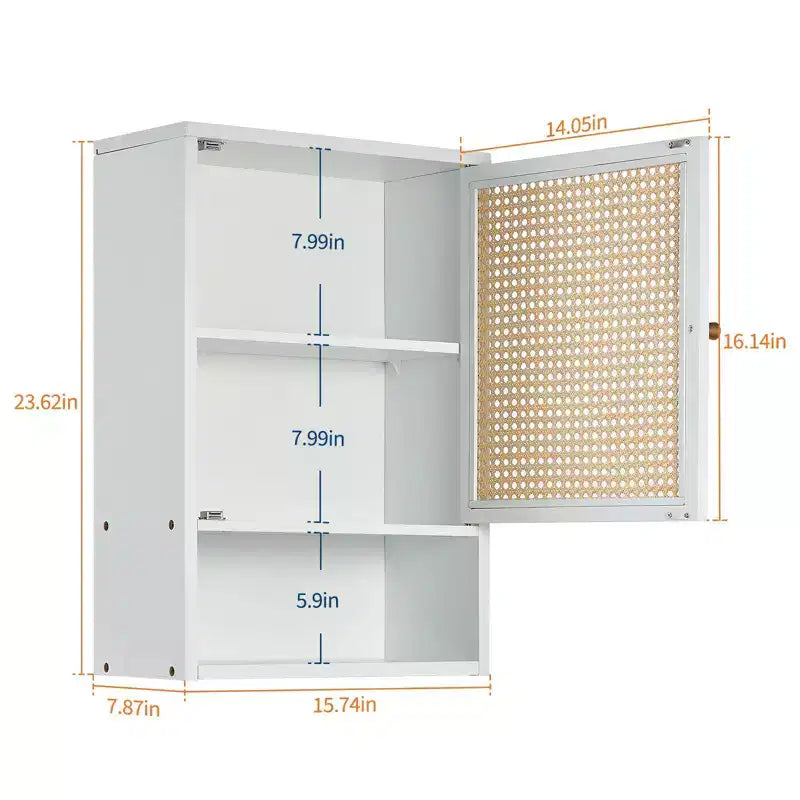 Mobile bagno in bambù da parete con ante in rattan, pensile sopra il WC con ripiano regolabile, salvaspazio per lavanderia