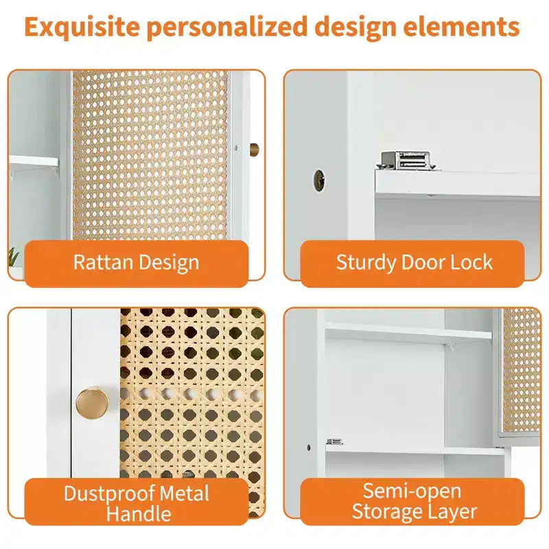 Mobile bagno in bambù da parete con ante in rattan, pensile sopra il WC con ripiano regolabile, salvaspazio per lavanderia
