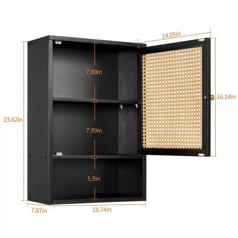 Mobile bagno in bambù da parete con ante in rattan, pensile sopra il WC con ripiano regolabile, salvaspazio per lavanderia