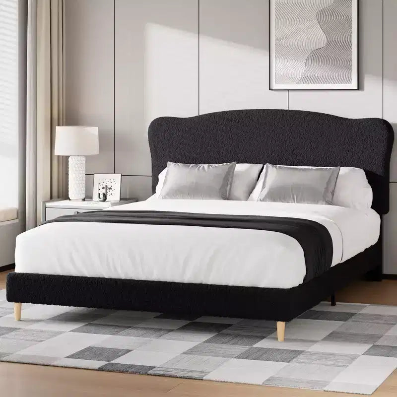 Letto Imbottito con Struttura a Piattaforma per Bambini - Simpatica Testiera Morbida o in Bouclé - Robusti Supporti a Doghe in Legno - Silenzioso, Nessun Box Spring Necessario