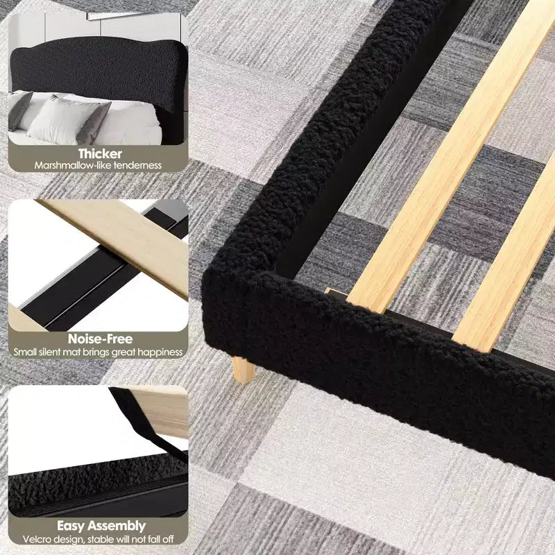 Letto Imbottito con Struttura a Piattaforma per Bambini - Simpatica Testiera Morbida o in Bouclé - Robusti Supporti a Doghe in Legno - Silenzioso, Nessun Box Spring Necessario