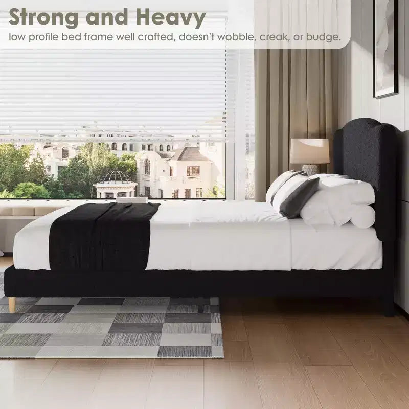 Letto Imbottito con Struttura a Piattaforma per Bambini - Simpatica Testiera Morbida o in Bouclé - Robusti Supporti a Doghe in Legno - Silenzioso, Nessun Box Spring Necessario